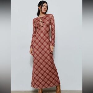 NWT Pretty Garbage Plaid Mesh Maxi Dress